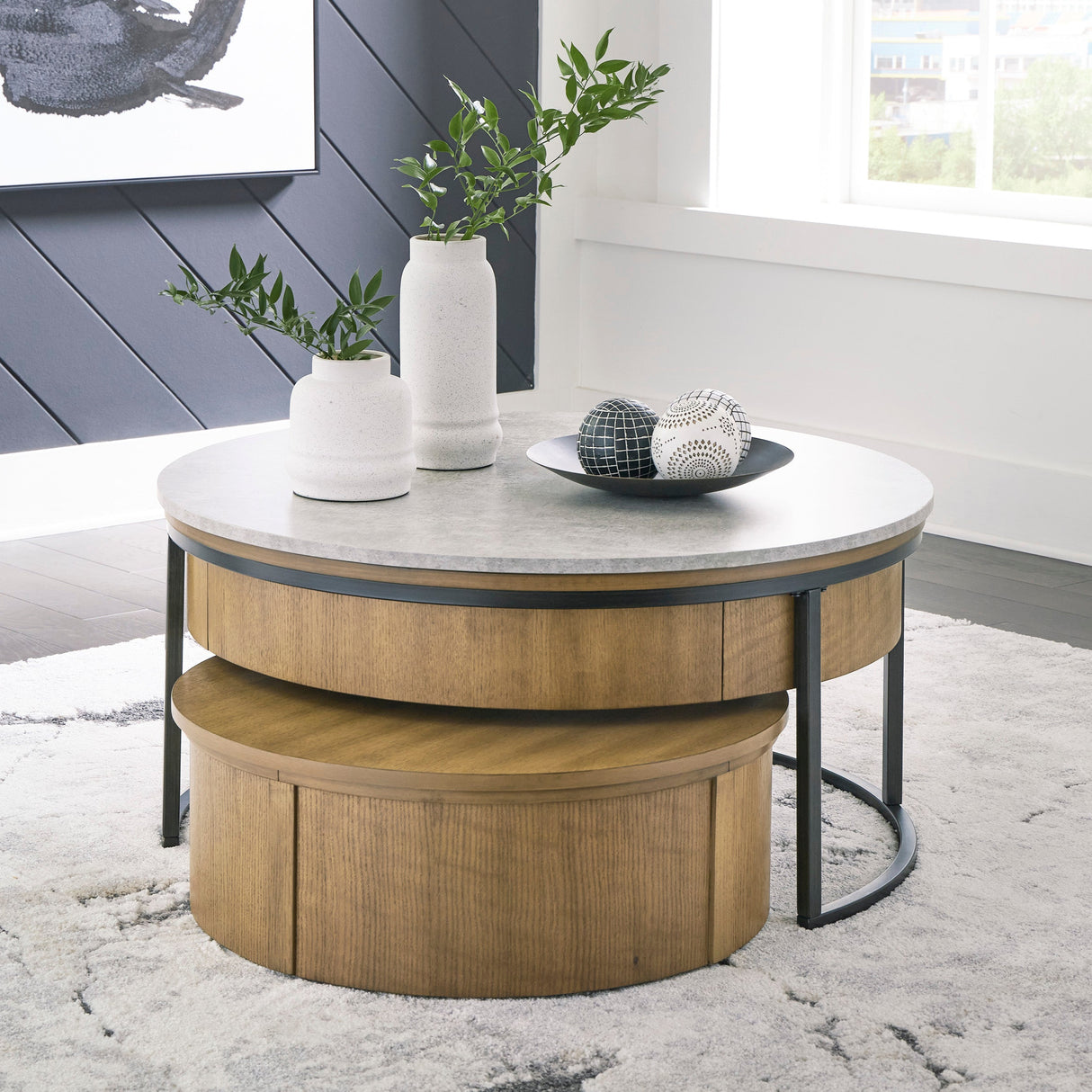 Ensemble de 2 tables gigognes en mélamine et bois - Fridley