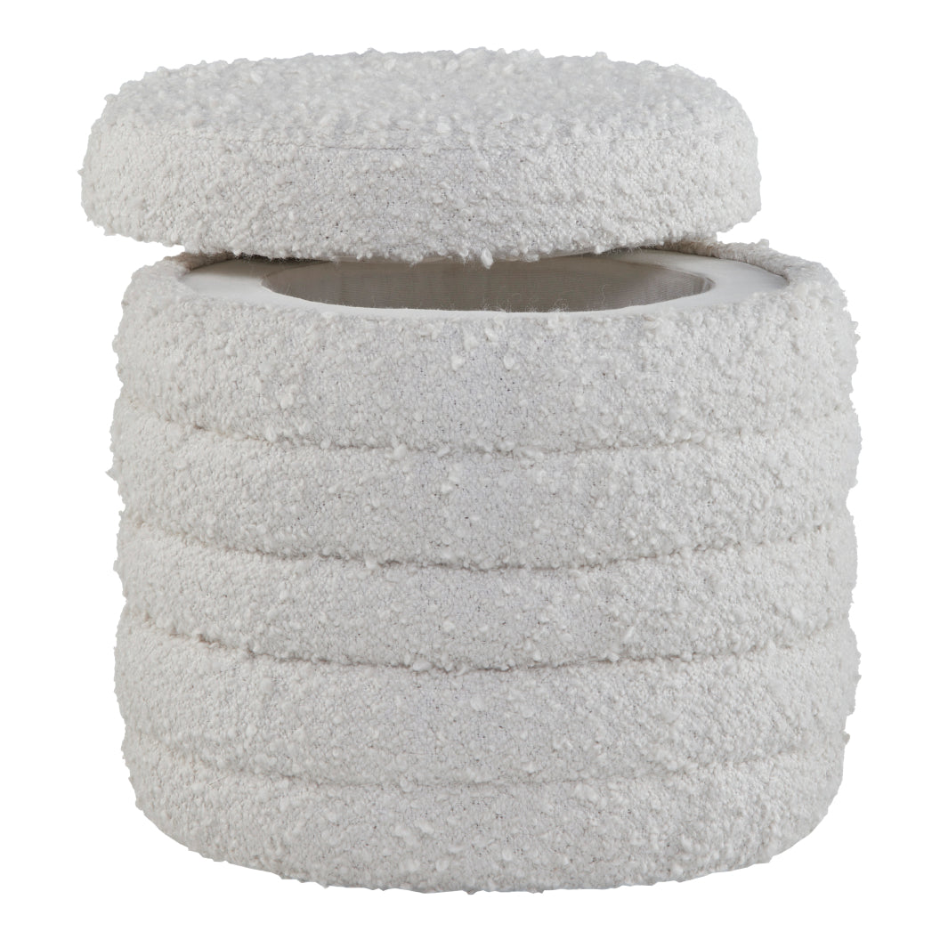 Pouf de rangement en tissu bouclé blanc - Duntler