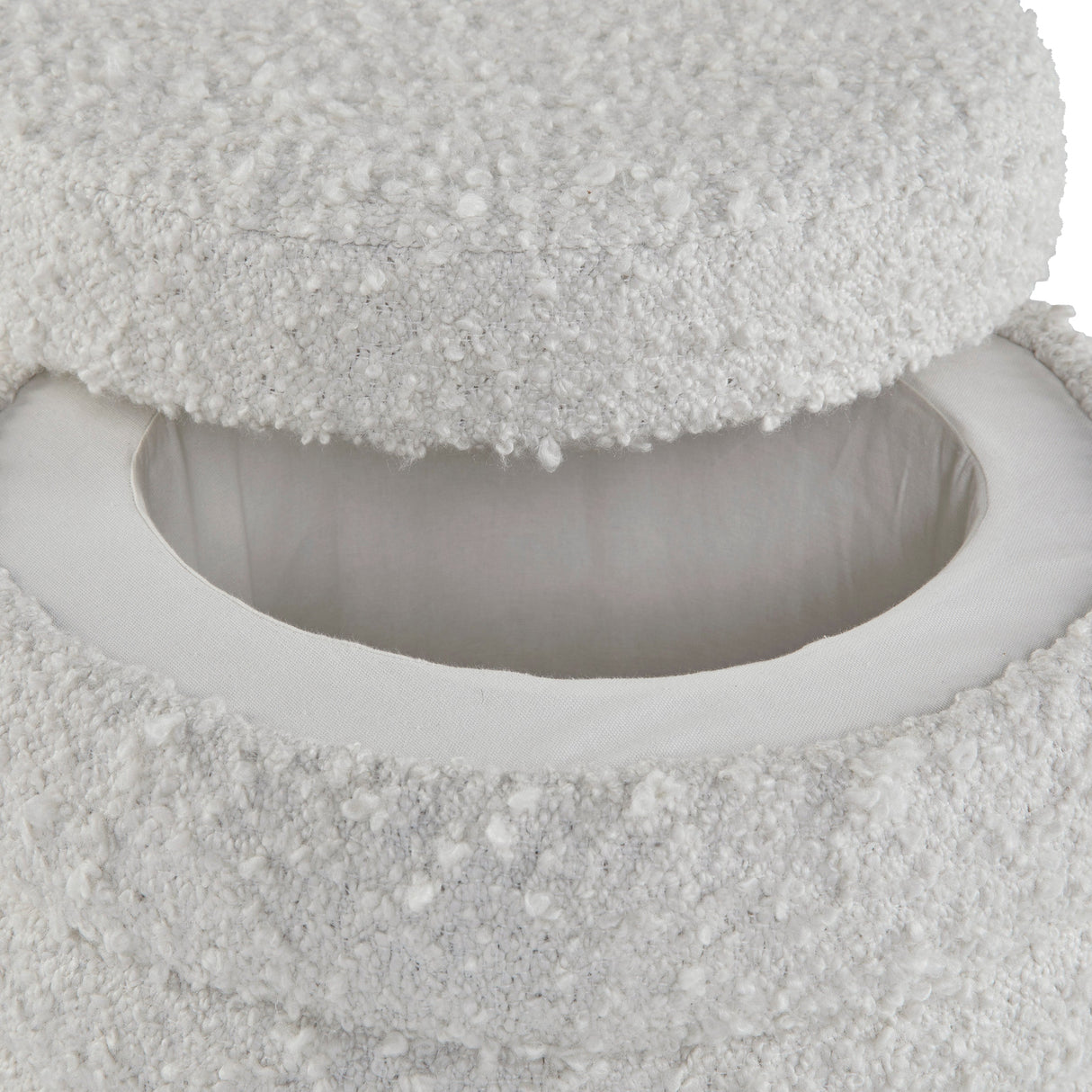 Pouf de rangement en tissu bouclé blanc - Duntler