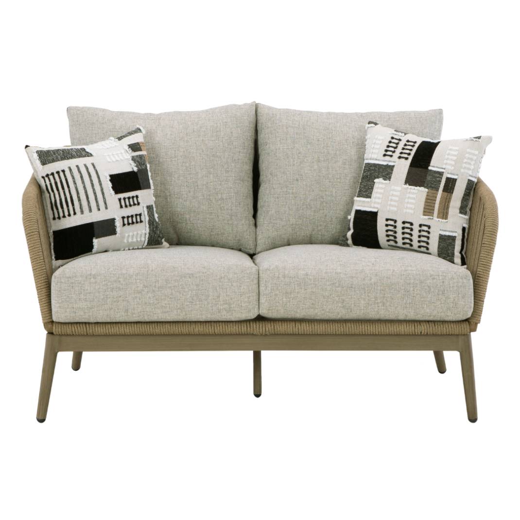 Causeuse extérieure en tissu beige avec coussins - Swiss Valley