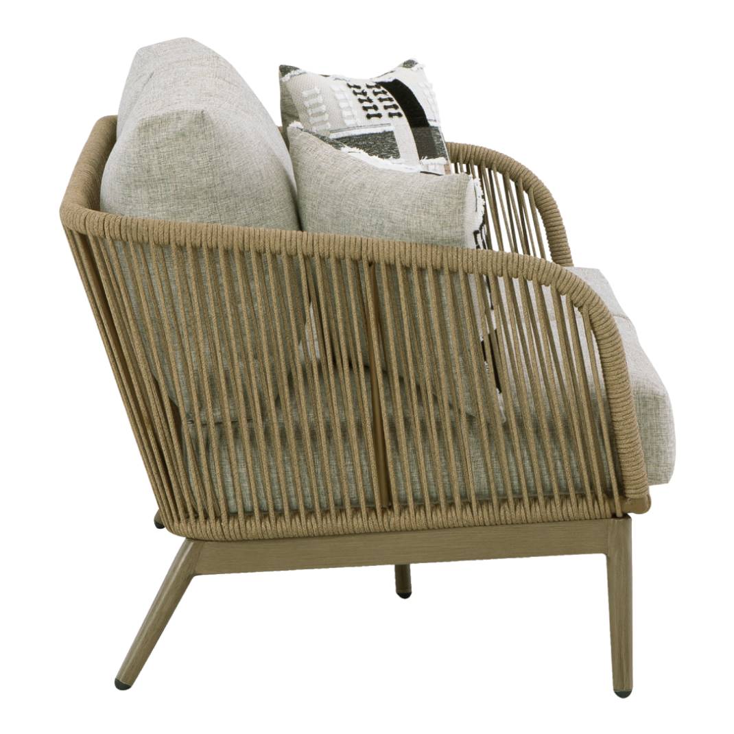 Causeuse extérieure en tissu beige avec coussins - Swiss Valley