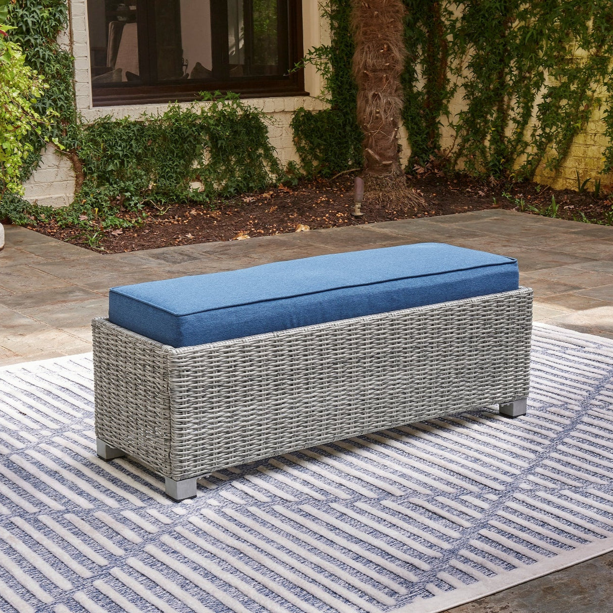 Banc bleu tissu osier en résine - Naples Beach
