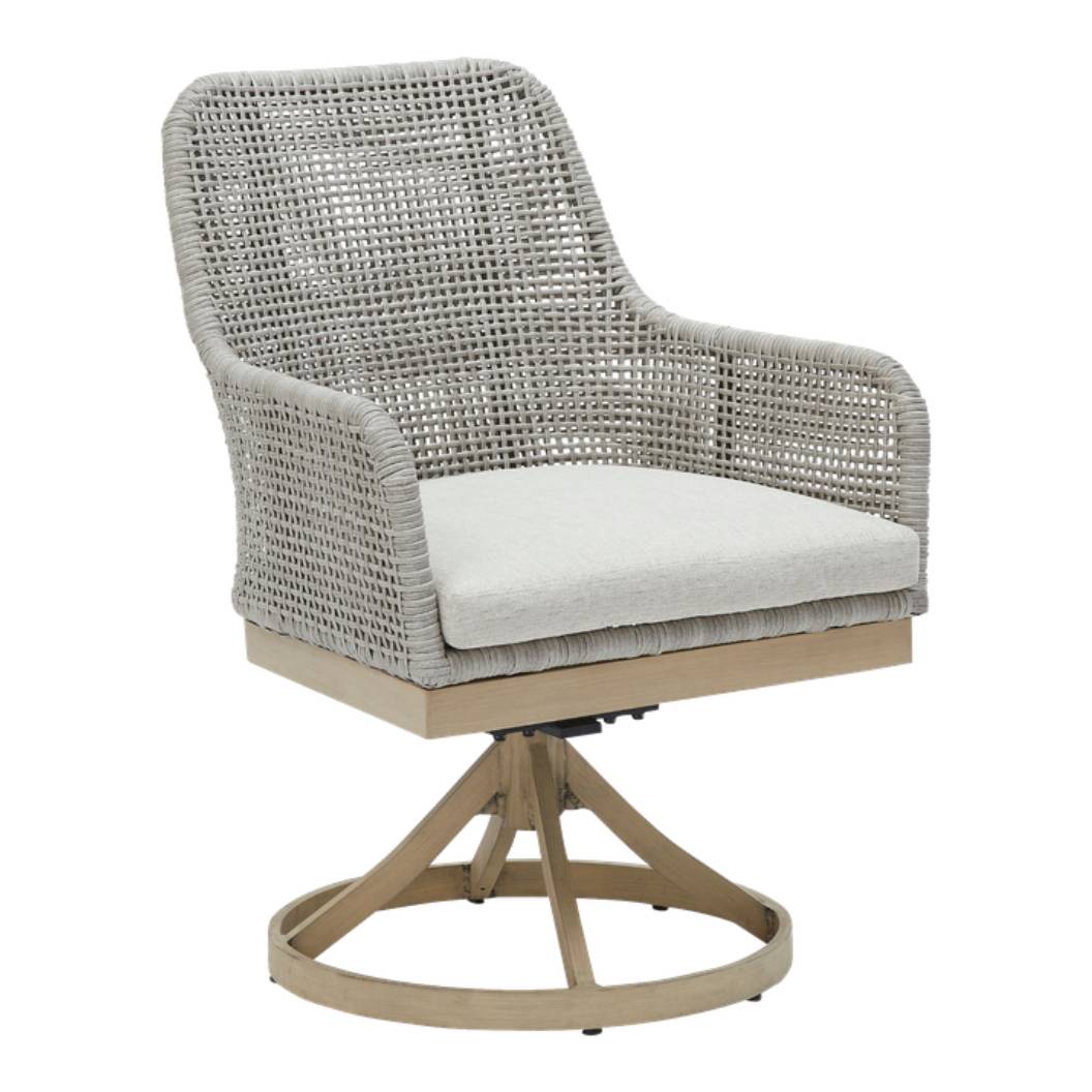 Ensemble de 2 chaises pivotantes extérieures en tissu Nuvella et en osier gris pale - Seton Creek