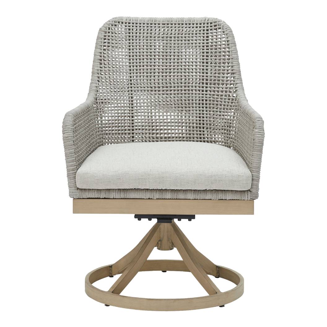 Ensemble de 2 chaises pivotantes extérieures en tissu Nuvella et en osier gris pale - Seton Creek