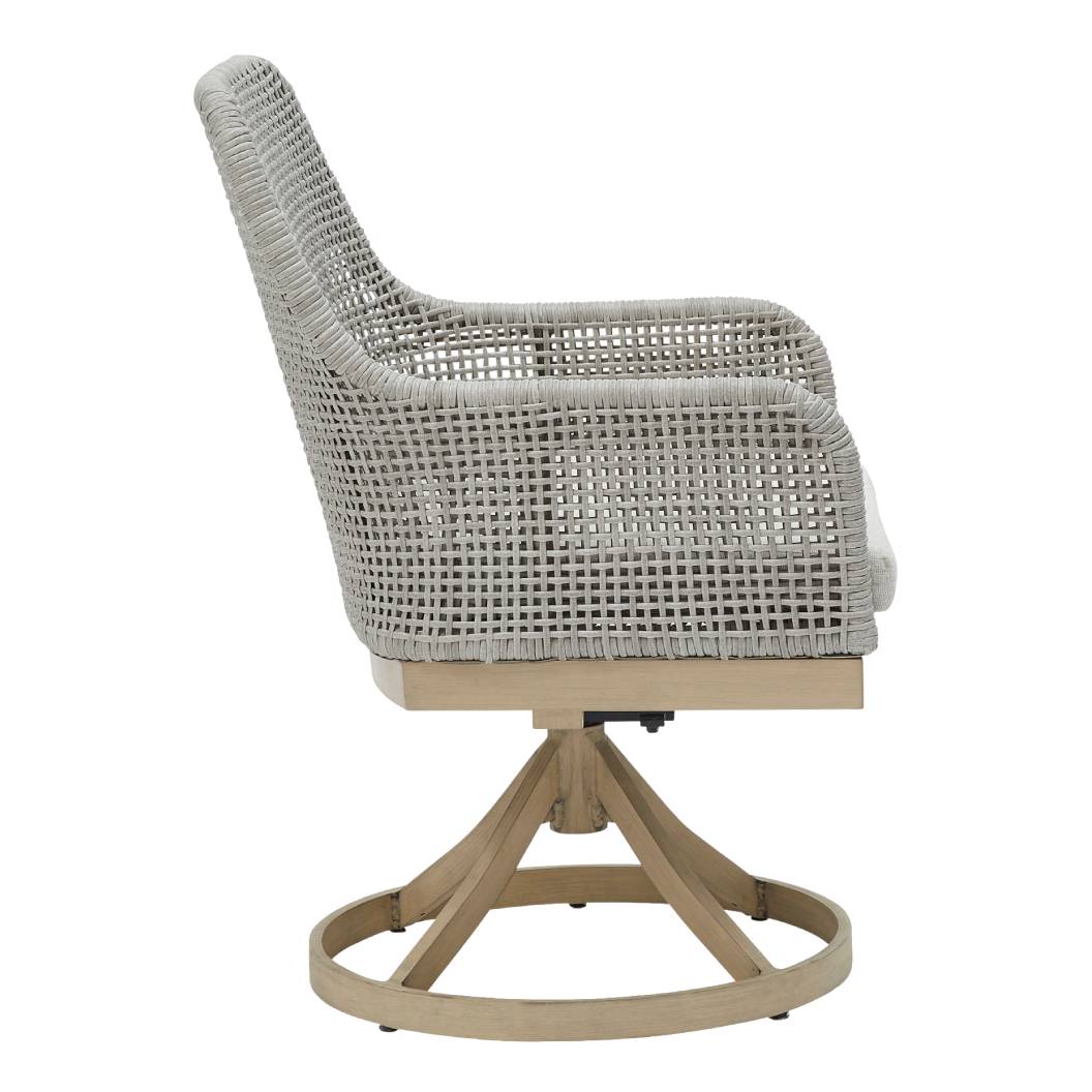 Ensemble de 2 chaises pivotantes extérieures en tissu Nuvella et en osier gris pale - Seton Creek