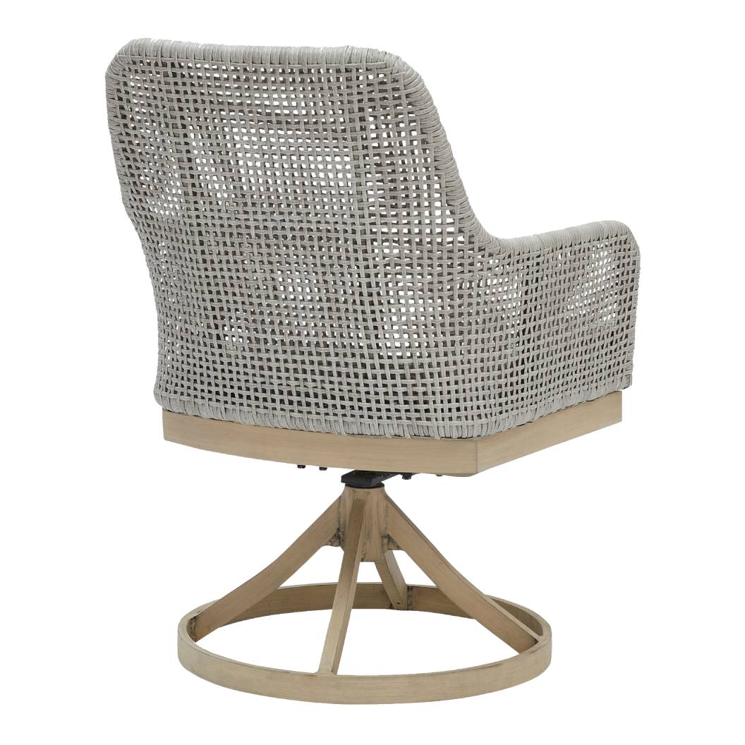 Ensemble de 2 chaises pivotantes extérieures en tissu Nuvella et en osier gris pale - Seton Creek