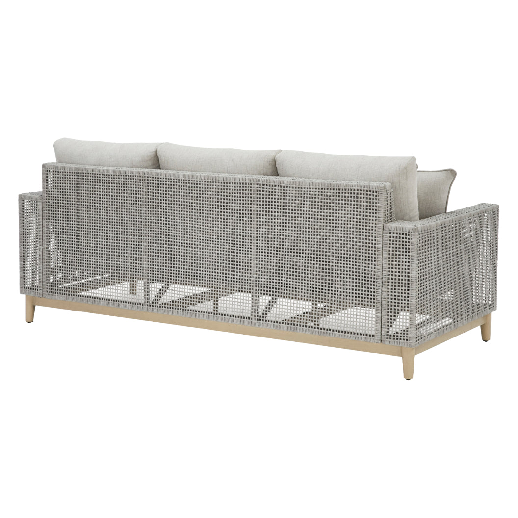 Sofa extérieur en tissu Nuvella et en osier gris pâle avec coussins - Seton Creek