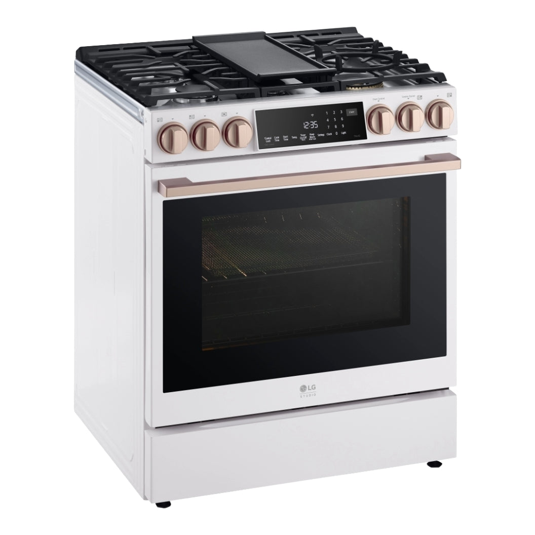 Cuisinière au gaz encastrable 30 po, 6,3 pi³ Blanc avec Convection ProBake®, InstaView® et Wi-Fi - White Essence