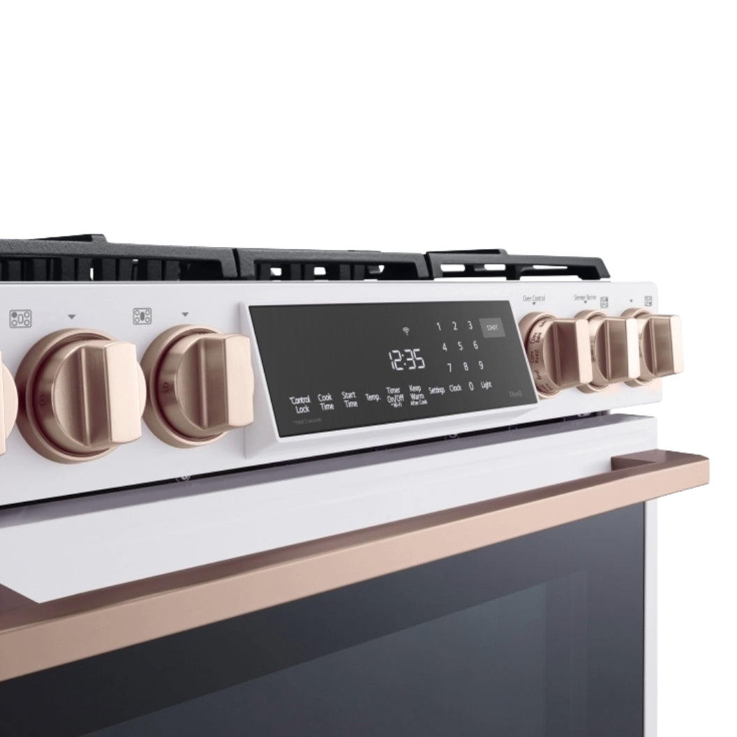 Cuisinière au gaz encastrable 30 po, 6,3 pi³ Blanc avec Convection ProBake®, InstaView® et Wi-Fi - White Essence