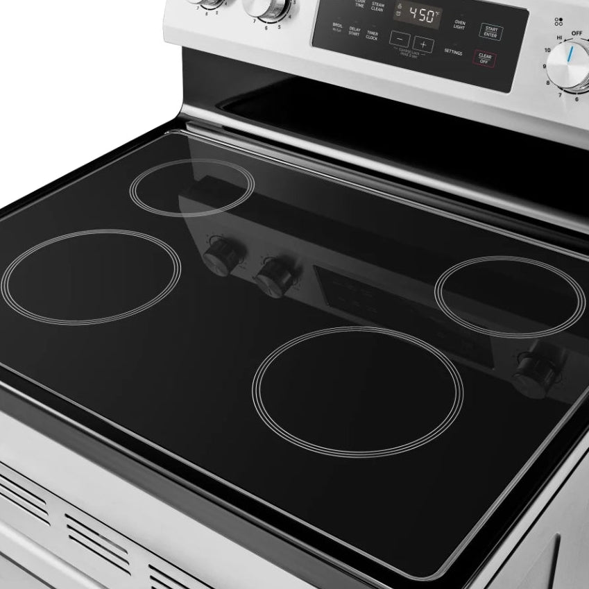 Cuisinière électrique 30 po, 6,3 pi³ Inox avec Fonction gril et Nettoyage à la vapeur