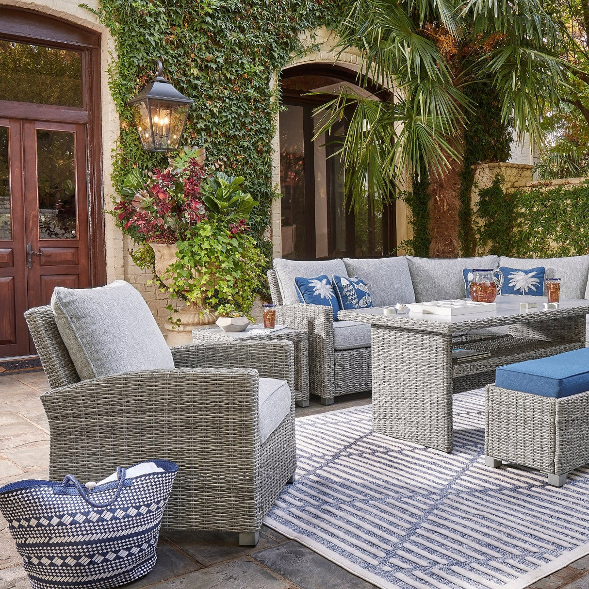 Fauteuil extérieur gris pâle tissu, osier en résine - Naples Beach