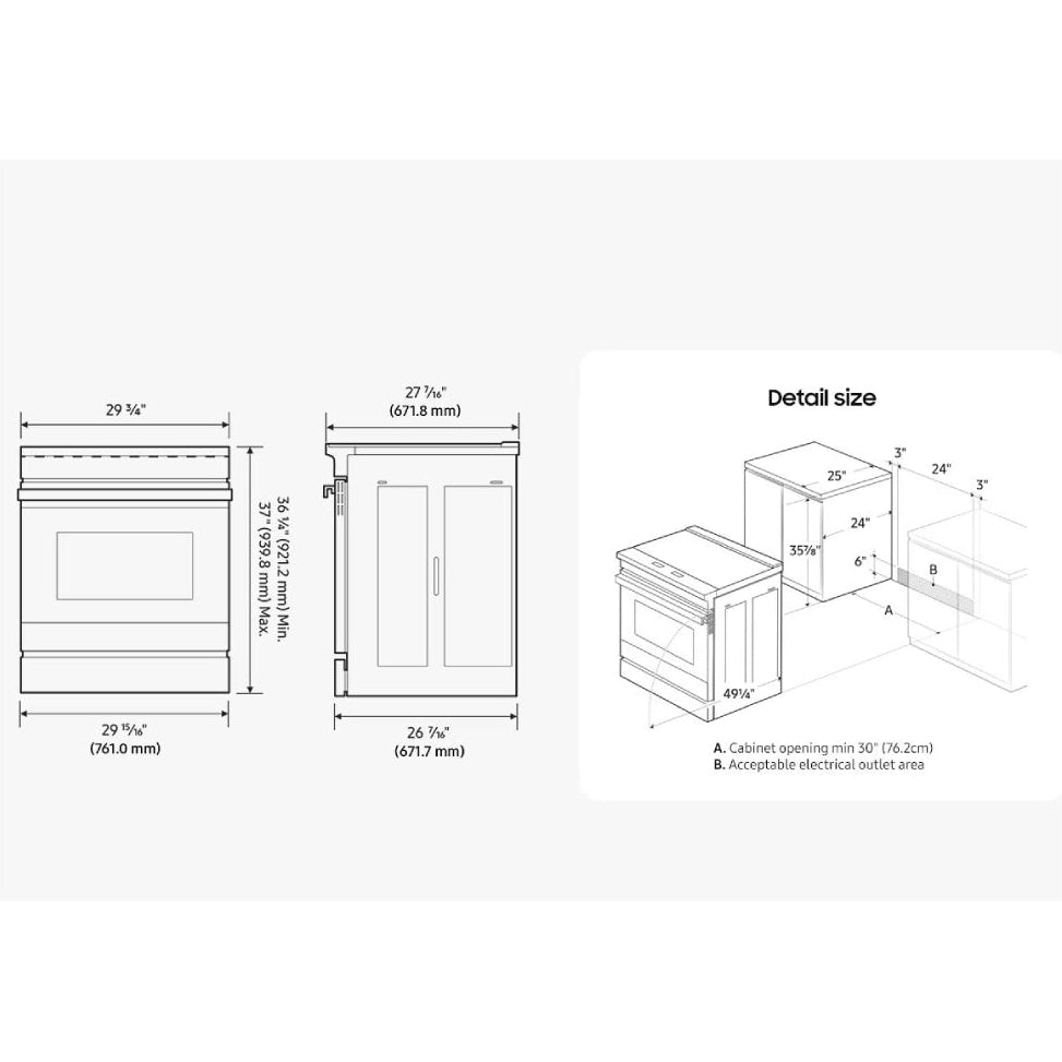Cuisinière à induction encastrable 30 po, 6,3 pi³ Inox avec Air Fry et Nettoyage à la vapeur