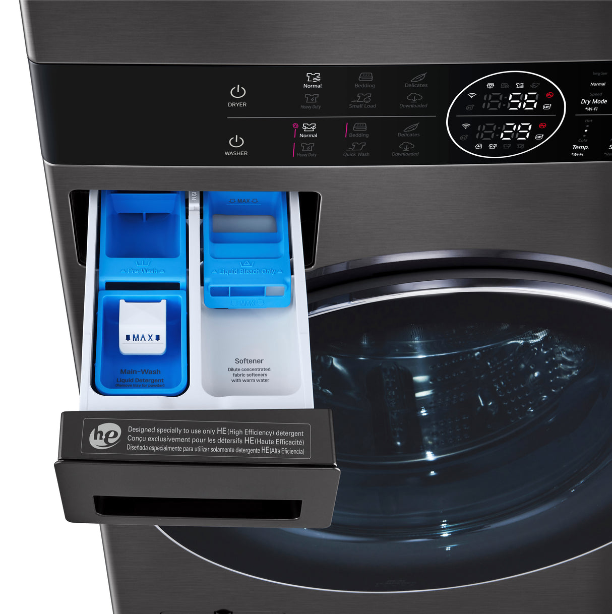 Tour de lavage à chargement frontal 27 po, 5,8 pi³/7,8 pi³ Acier noir avec TurboWashᴹᴰ 360° et AI Sensor Dryᴹᴰ