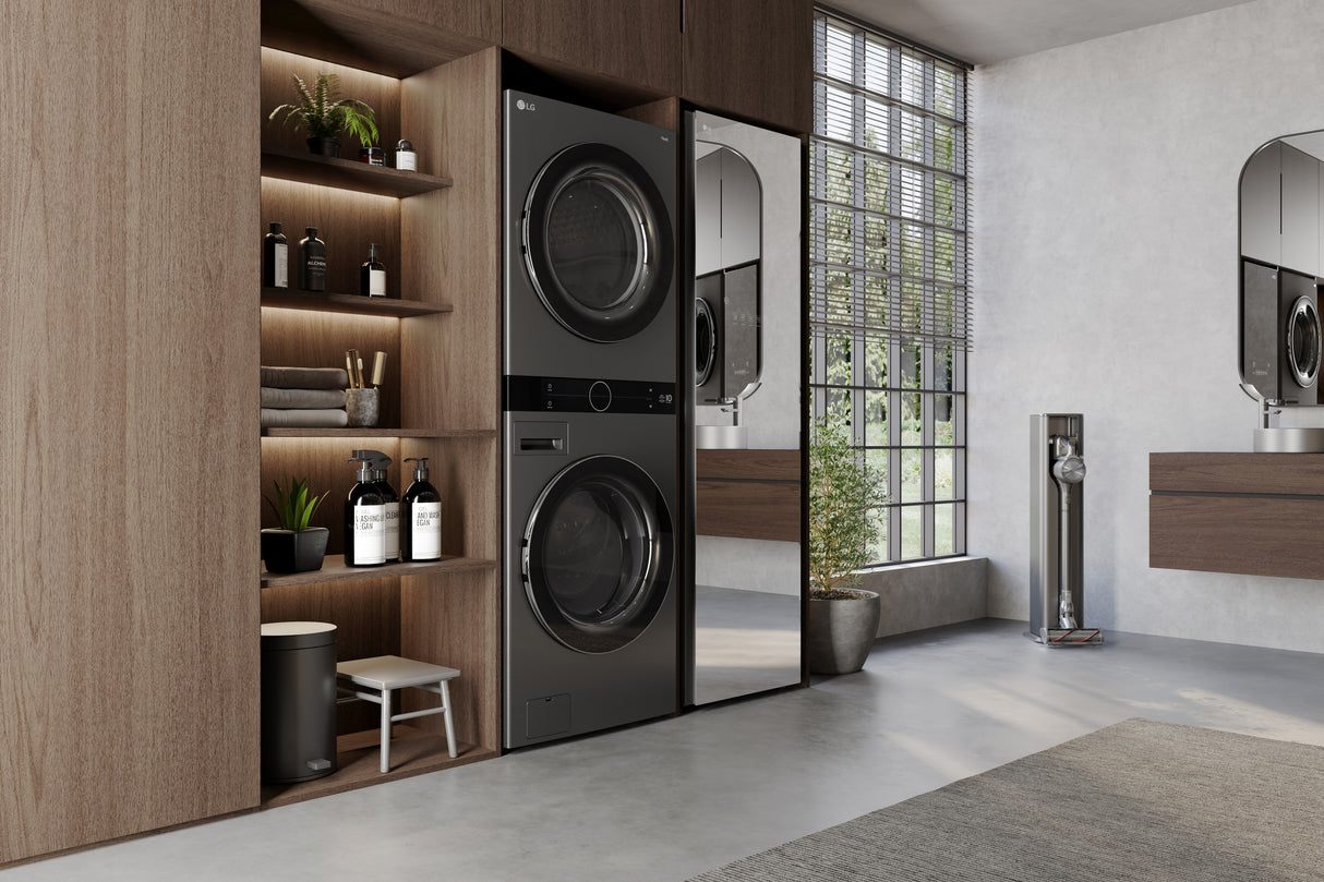 Tour de lavage à chargement frontal 27 po, 5,8 pi³/7,8 pi³ Acier noir avec TurboWashᴹᴰ 360° et AI Sensor Dryᴹᴰ