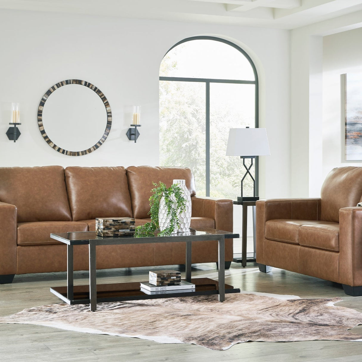 Sofa-lit queen en cuir brun caramel - Bolsena