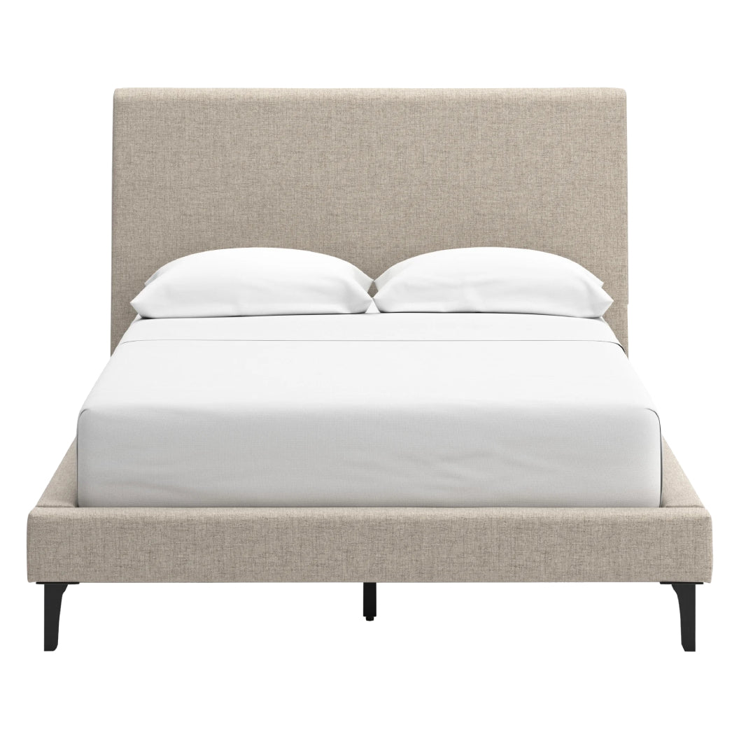 Lit complet rembourré en tissu gris pâle à profil bas Double / Grand / Très grand - Cielden