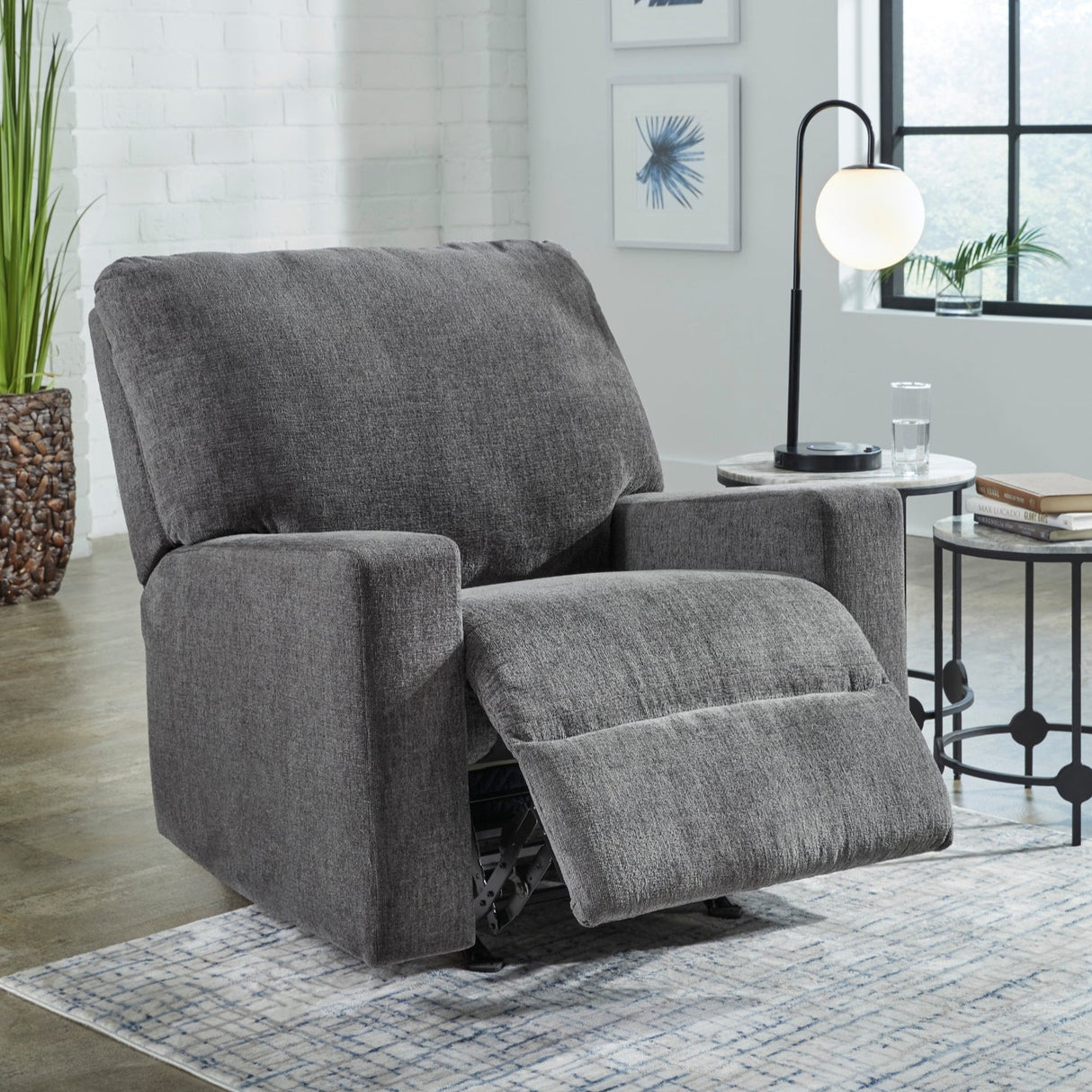 Fauteuil berçant et inclinable en tissu gris étain - Rannis