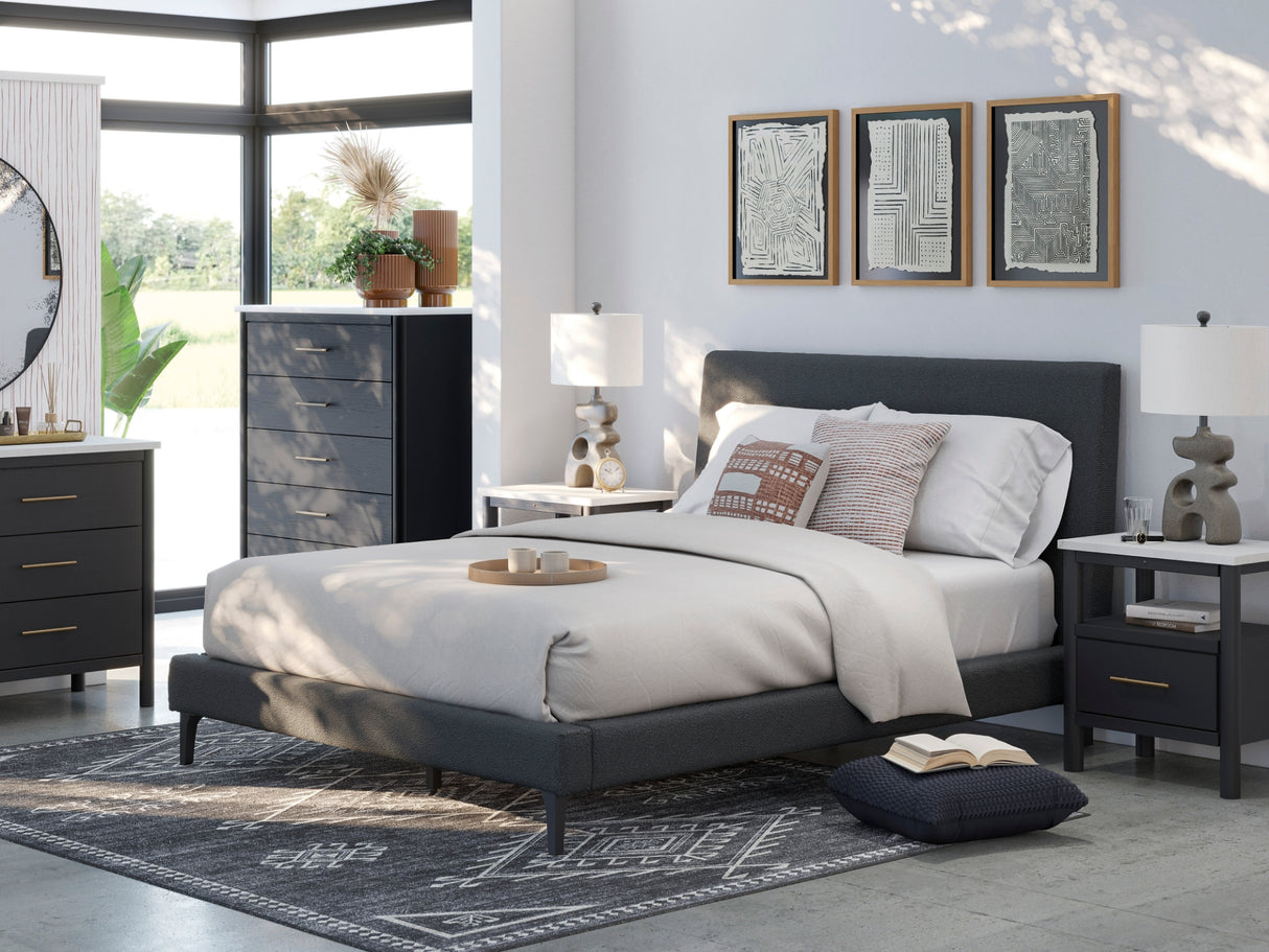 Lit complet Grand en tissu noir - Cadmori