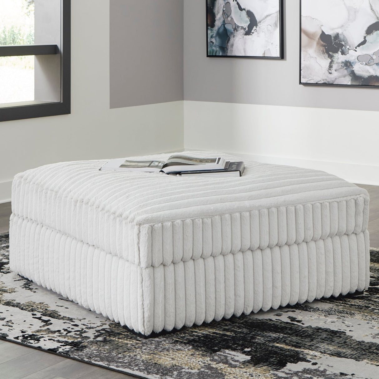 Ottoman surdimensionné en velours côtelé blanc - Stupendous