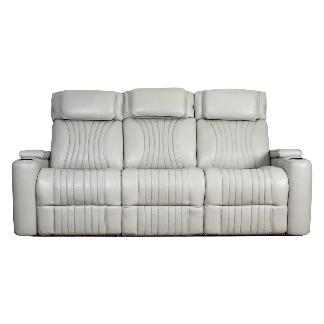 Sofa inclinable motorisé zéro gravité en cuir gris pâle avec table rabattable - K2180
