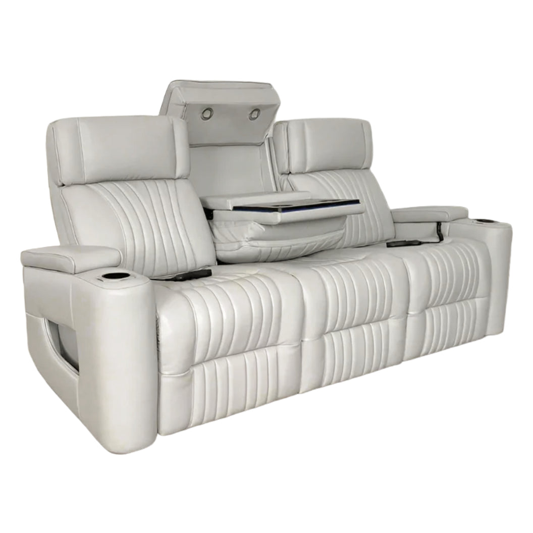 Sofa inclinable motorisé zéro gravité en cuir gris pâle avec table rabattable - K2180