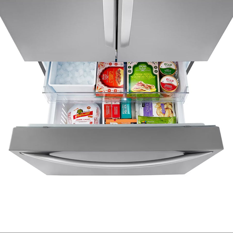 Réfrigérateur à portes françaises, profondeur comptoir 36 po, 26,5 pi³ Inox avec Système Door-in-Door et Machine à glaçons
