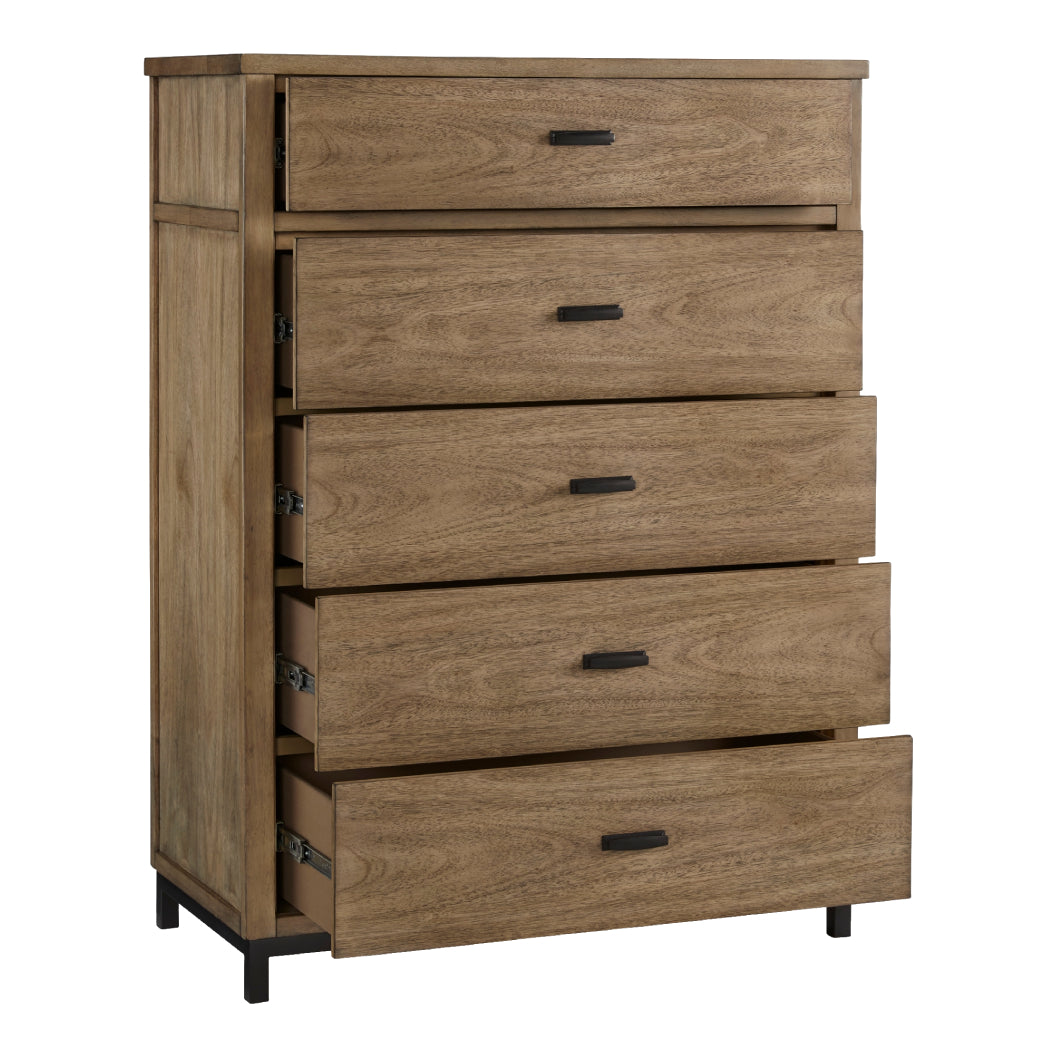 Commode à 5 tiroirs en bois brun clair - Tomtyn