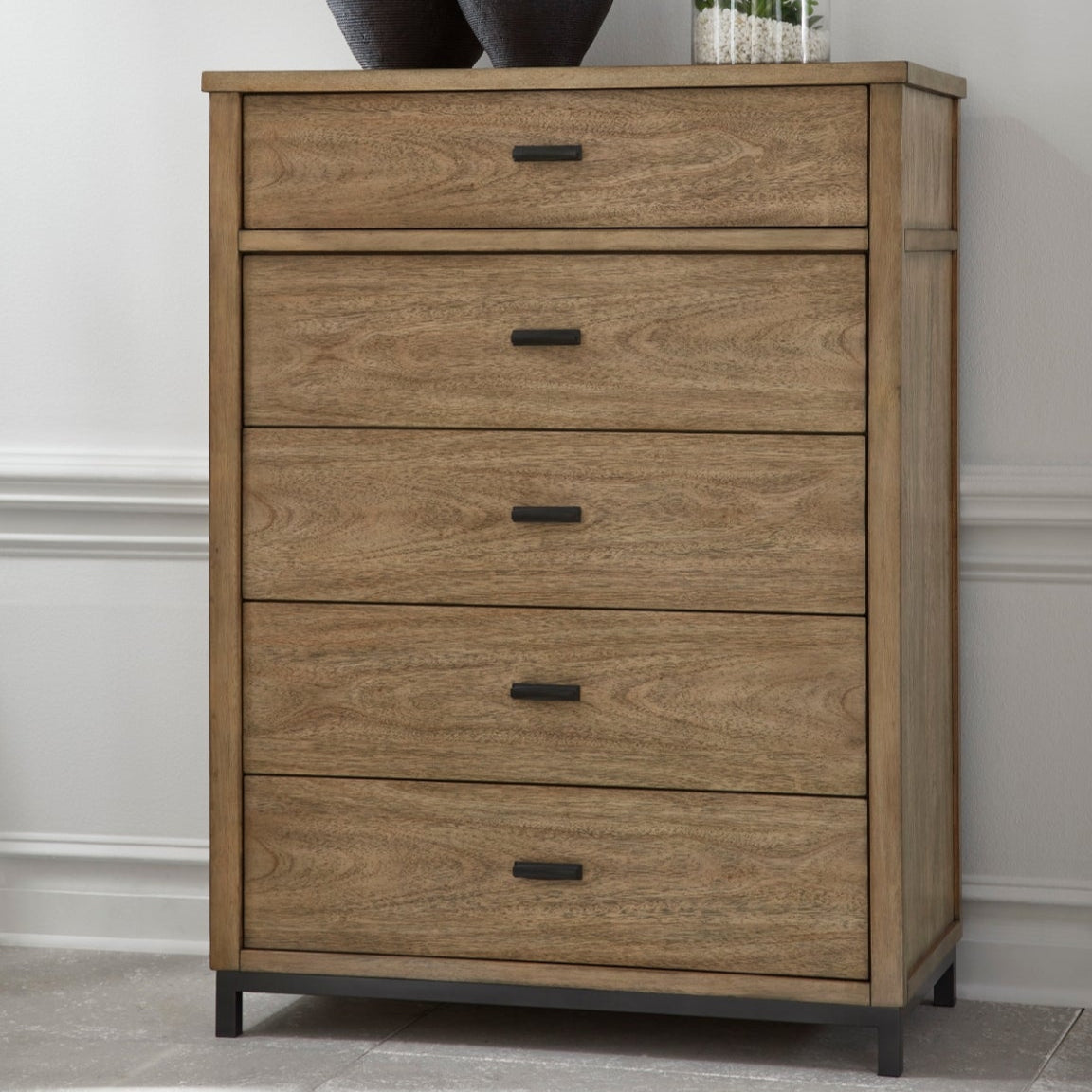 Commode à 5 tiroirs en bois brun clair - Tomtyn