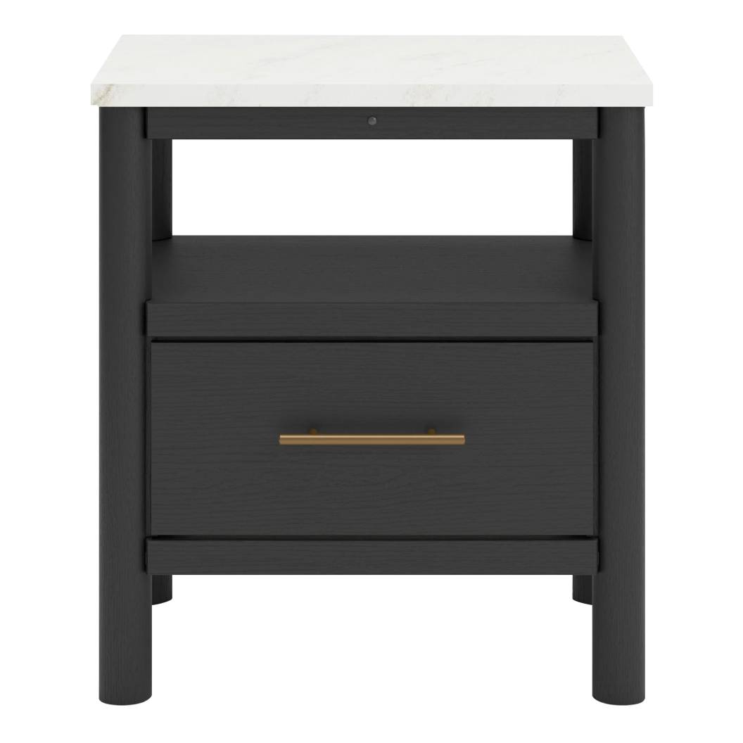 Table de chevet Noir et marbre en bois - Cadmori