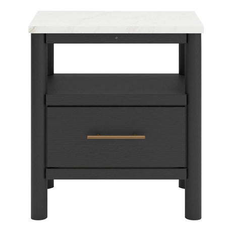Table de chevet Noir et marbre en bois - Cadmori