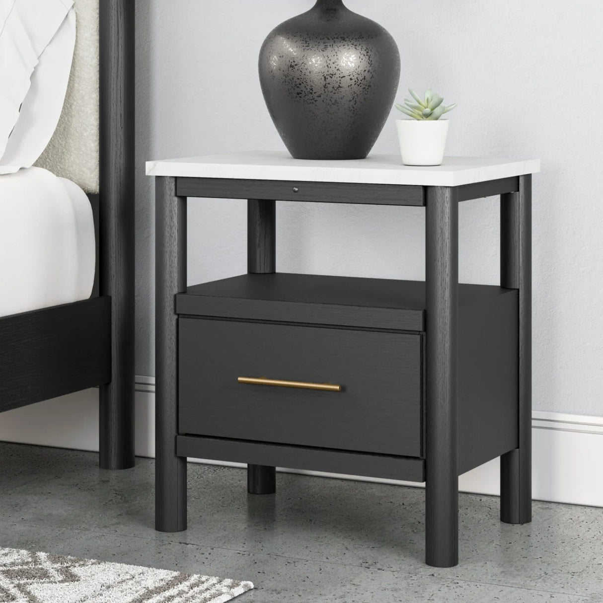 Table de chevet Noir et marbre en bois - Cadmori