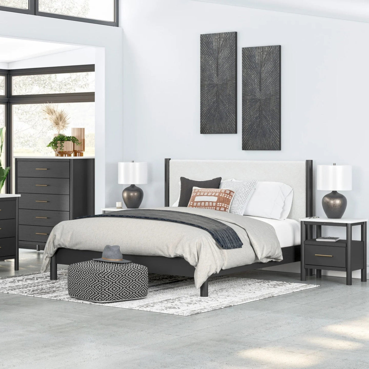 Table de chevet Noir et marbre en bois - Cadmori