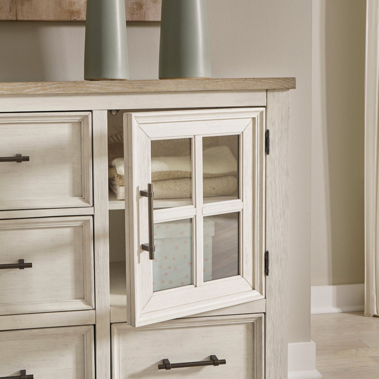 Bureau à 5 tiroirs et 2 portes en bois bicolore - Shaybrock