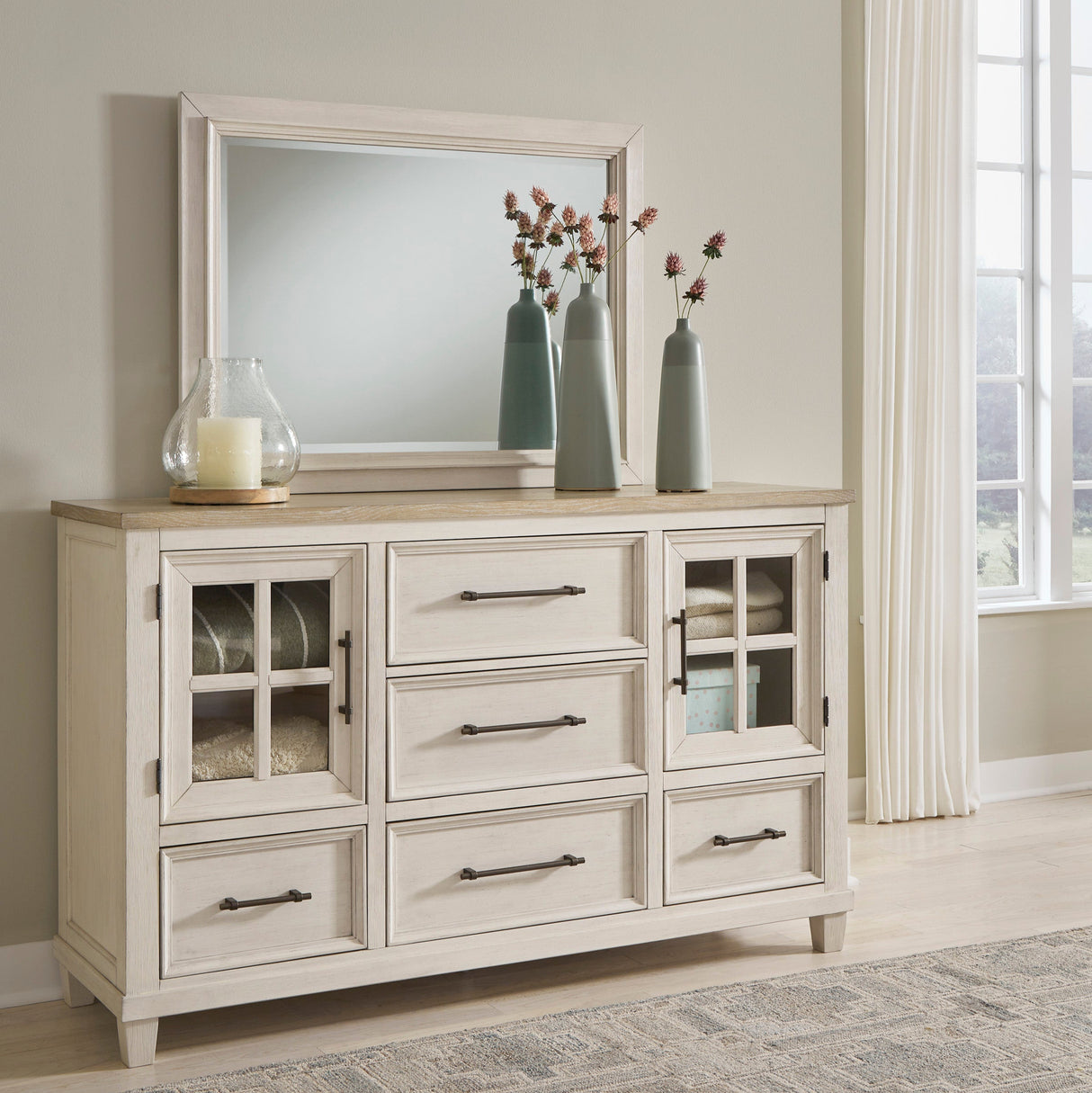 Bureau à 5 tiroirs et 2 portes en bois bicolore - Shaybrock