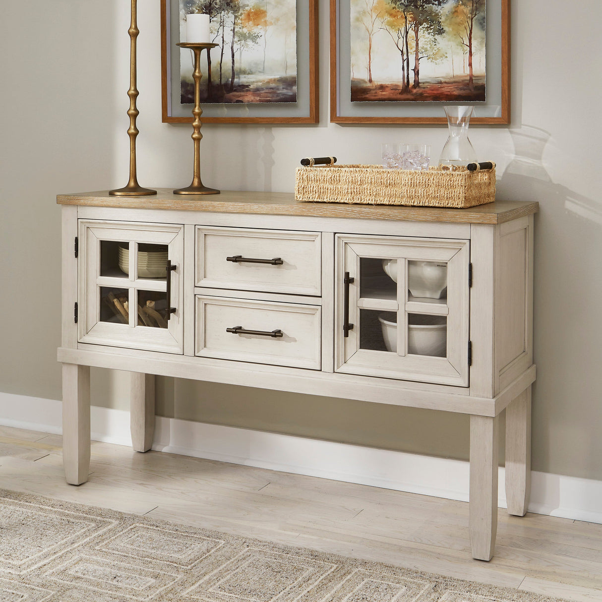 Buffet en bois bicolore avec 2 portes et 2 tiroirs - Shaybrock