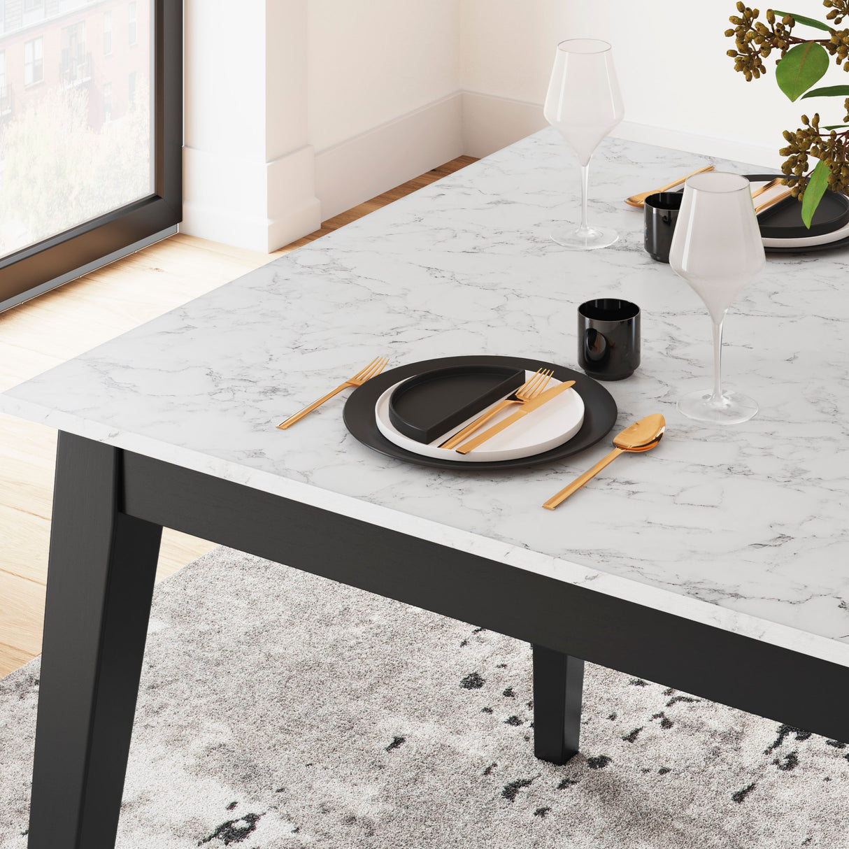 Table de salle à manger rectangulaire en mélamine blanche - Jettaya
