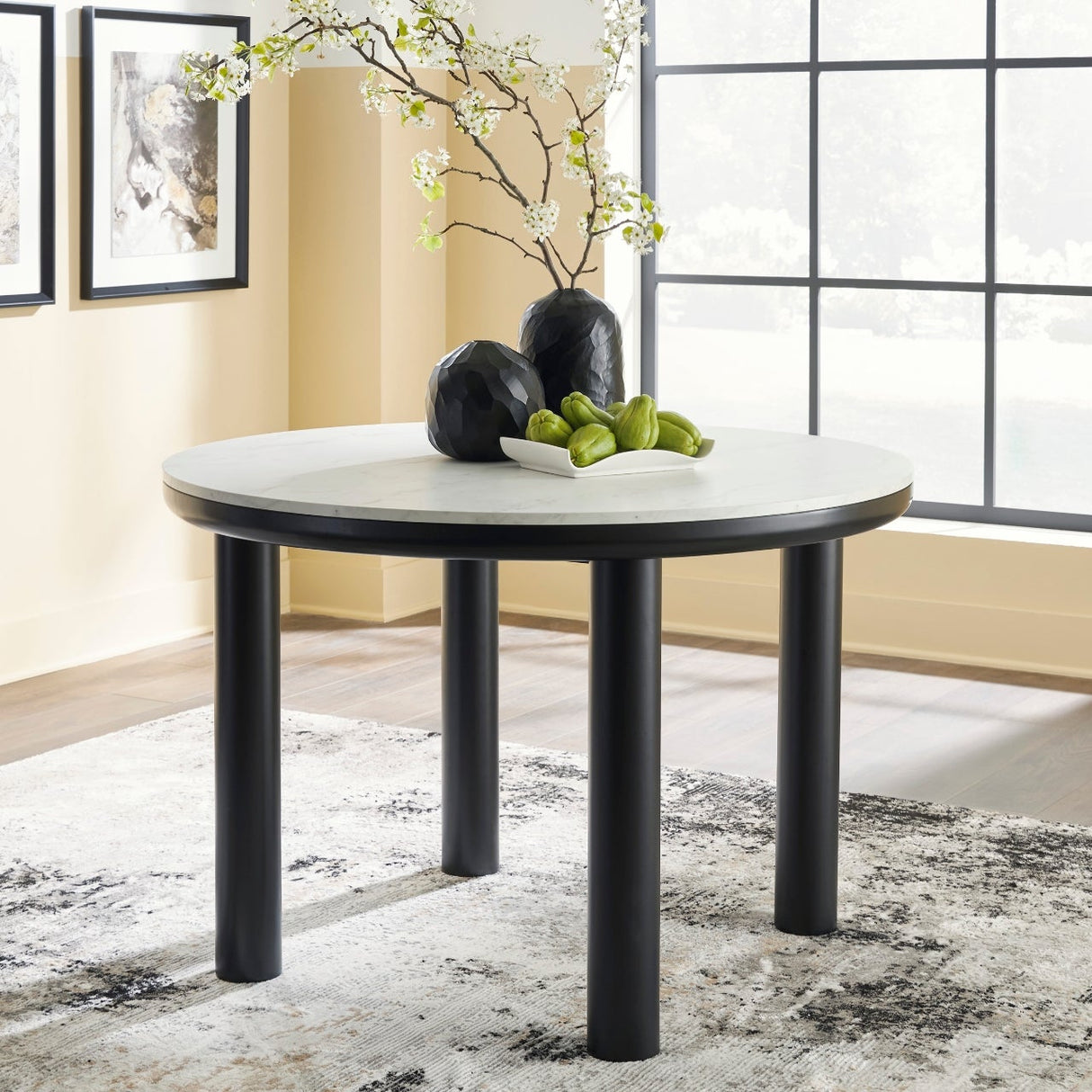 Table de salle à manger ronde en faux marbre blanc - Xandrum