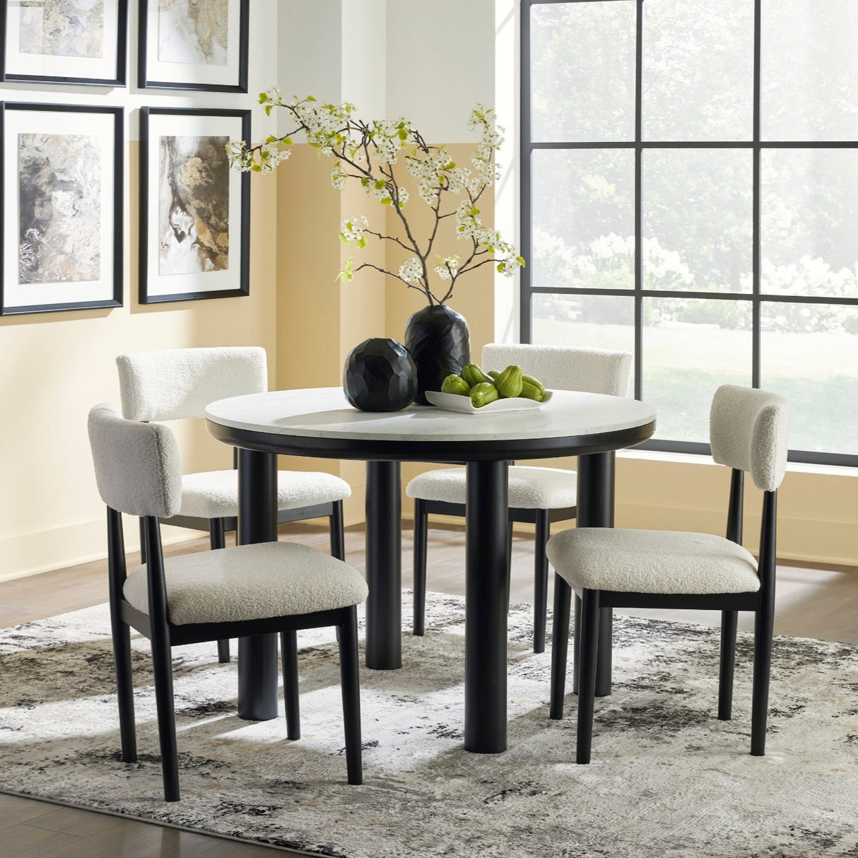 Table de salle à manger ronde en faux marbre blanc - Xandrum