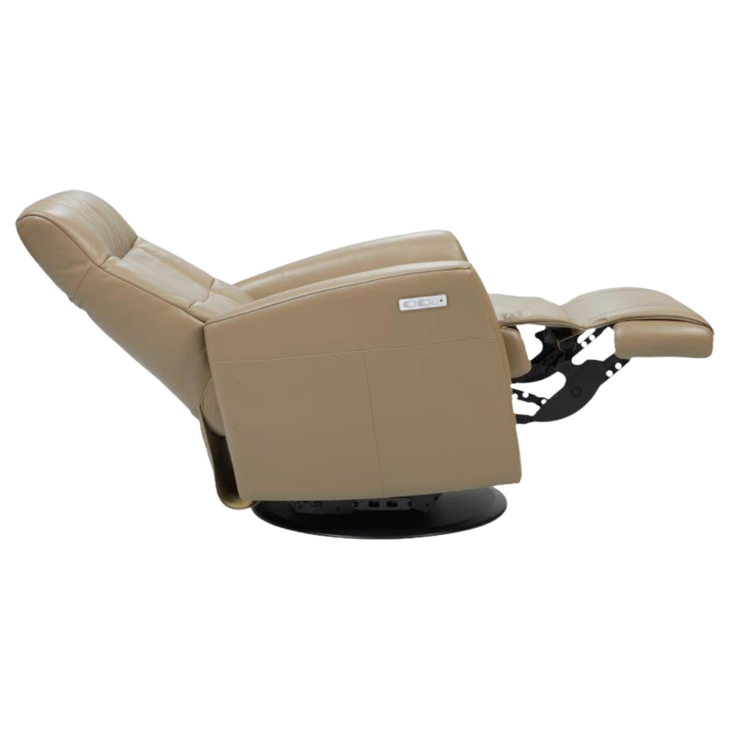 Fauteuil berçant, pivotant et inclinable motorisé en cuir beige foncé - Namsen Nordic