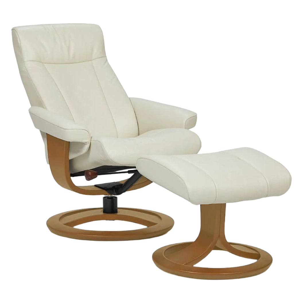 Fauteuil pivotant et inclinable en cuir ivoire avec repose-pieds - Otra Nordic