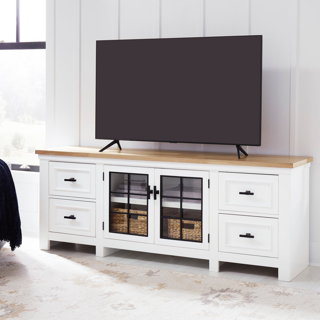 Meuble de télévision en bois et placage bicolore à 4 tiroirs - Ashbryn