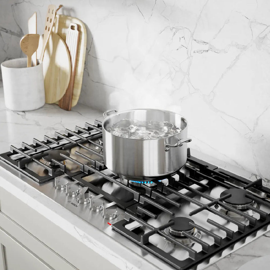 Plaque de cuisson au gaz 36 po, Inox à 5 brûleurs avec un brûleur OptiSim® - Série 500