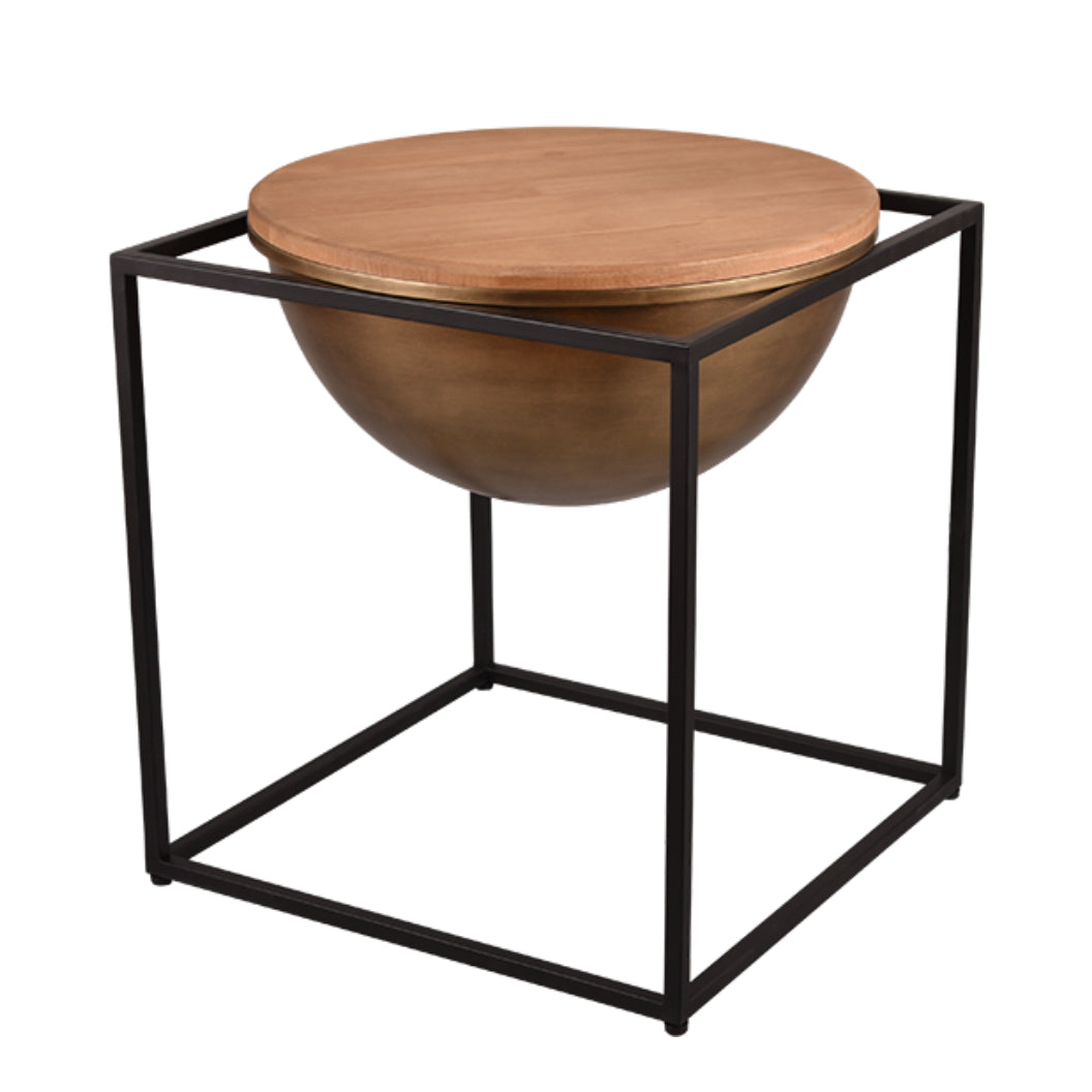 Table d'appoint en bois naturel demi-sphérique et métal noir - Celina