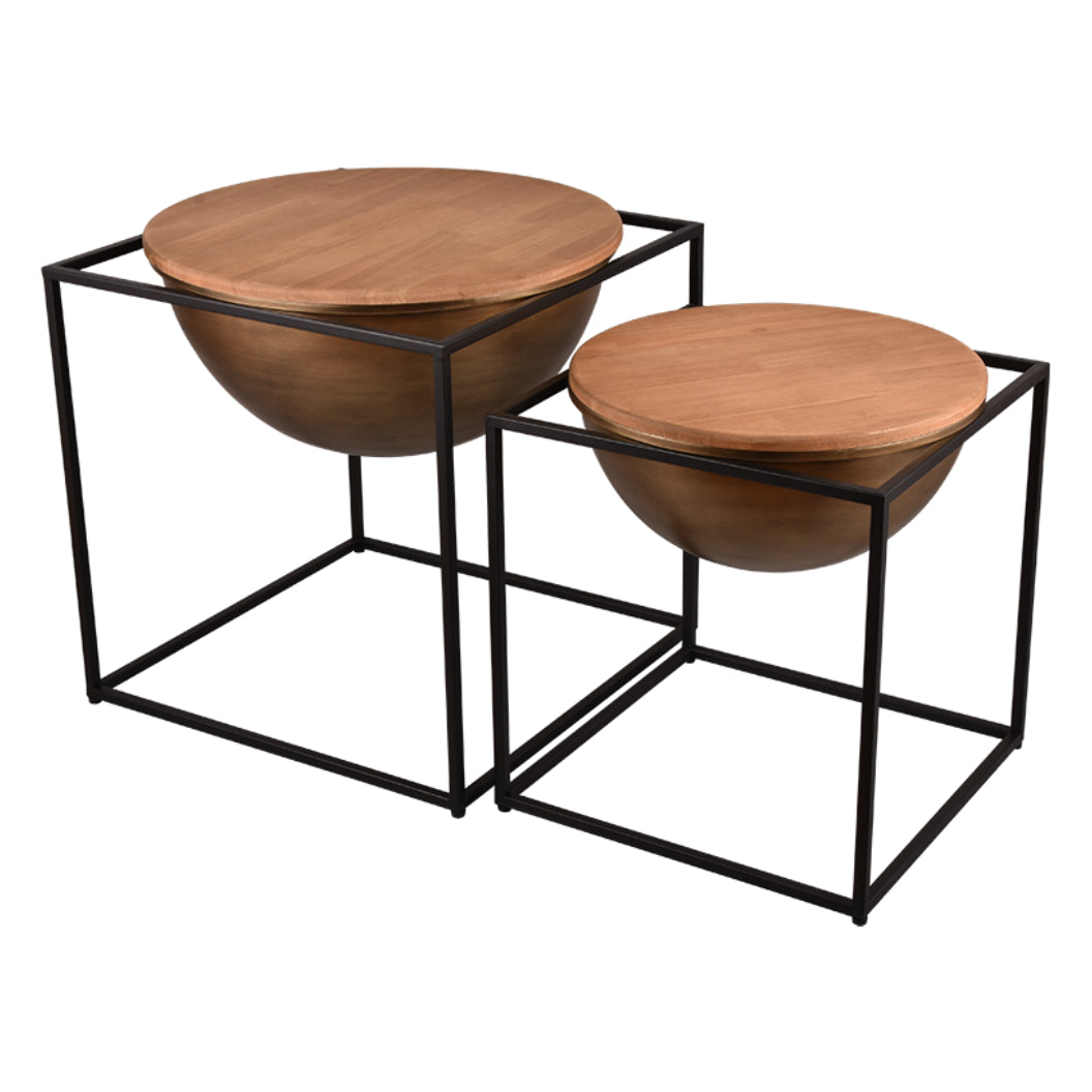 Table d'appoint en bois naturel demi-sphérique et métal noir - Celina