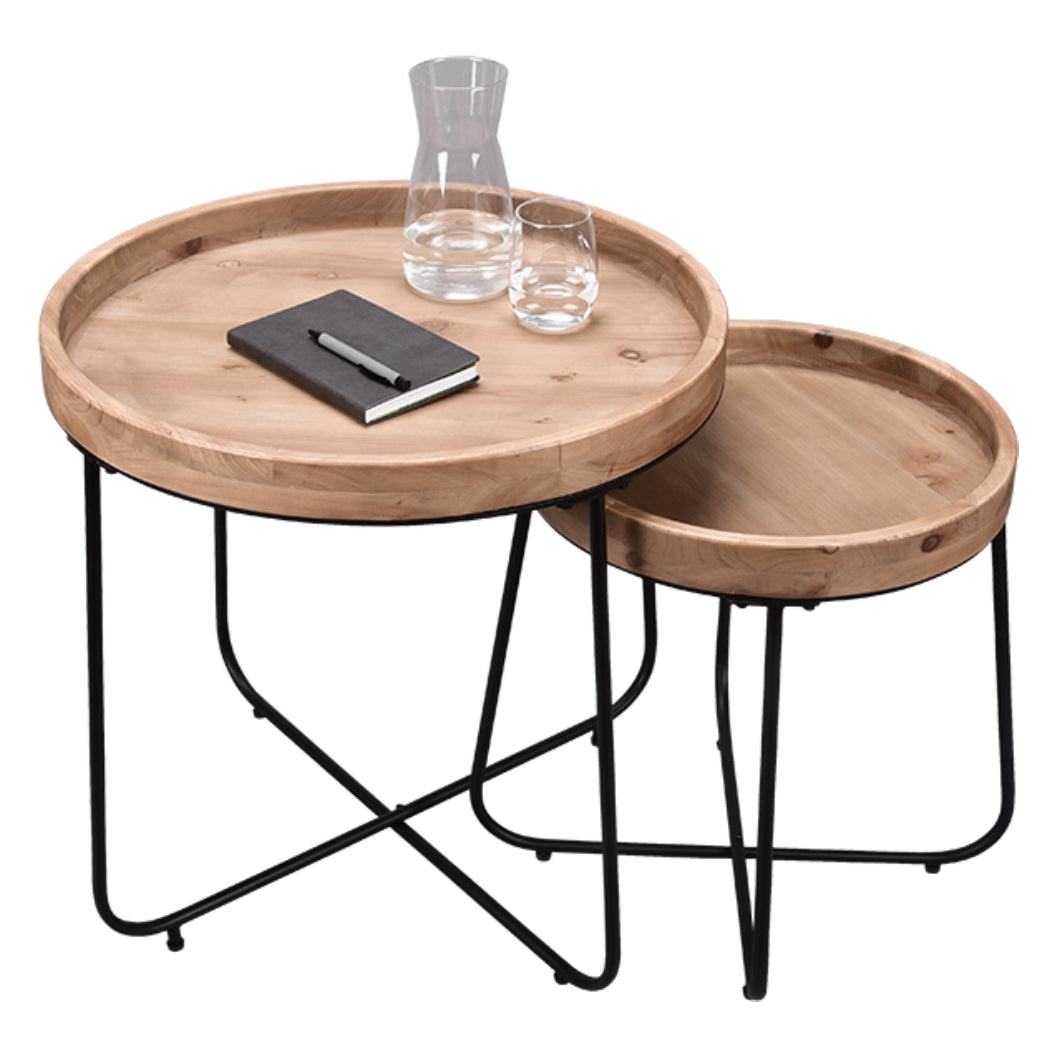 Table d'appoint ronde en bois naturel et métal noir - Jil