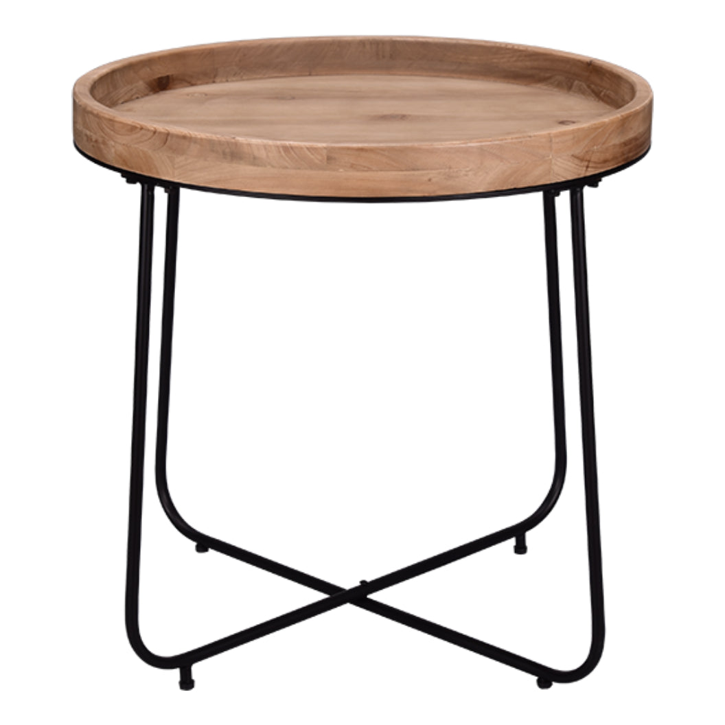 Table d'appoint ronde en bois naturel et métal noir - Jil