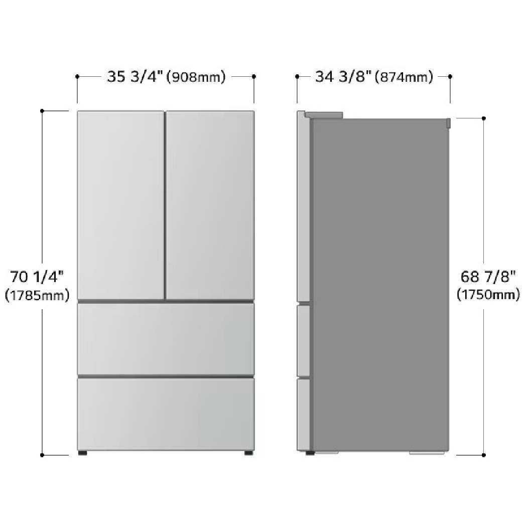 Réfrigérateur porte française 36 po, 29 pi³ 4 portes Inox avec tiroir de refroidissement polyvalent