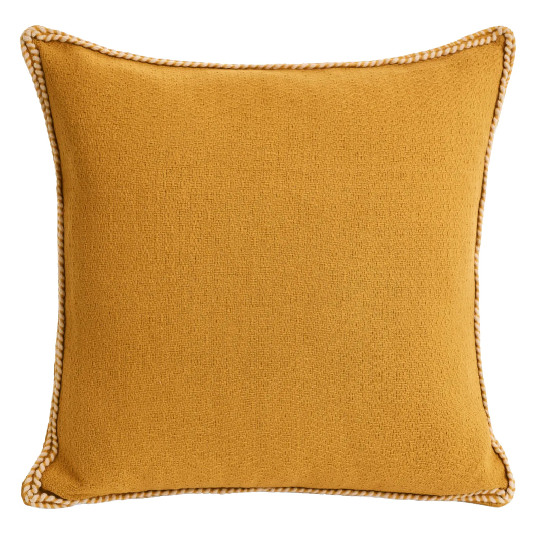 Coussin 20 x 20 po en coton jaune surpiqué