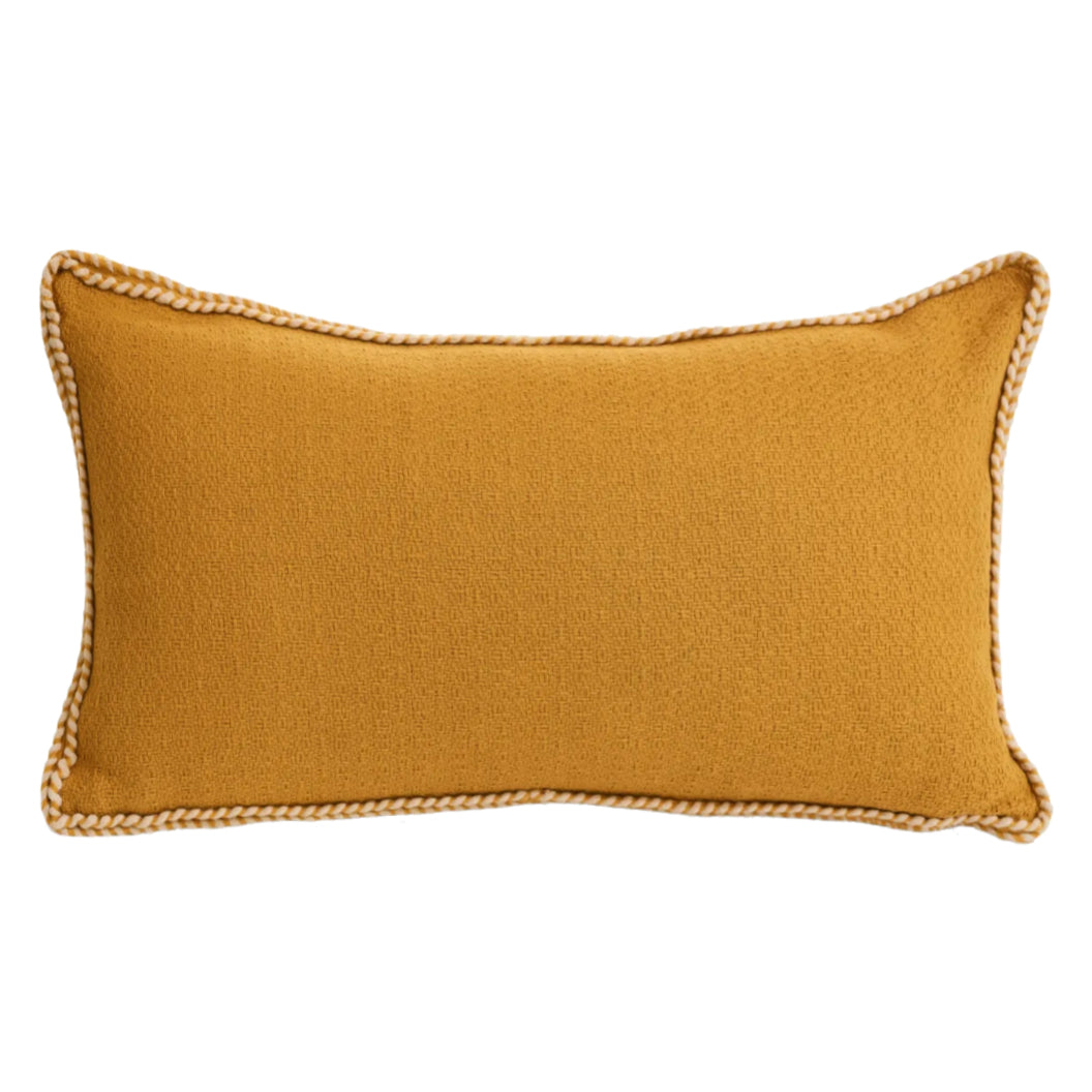 Coussin 12 x 22 po en coton jaune surpiqué