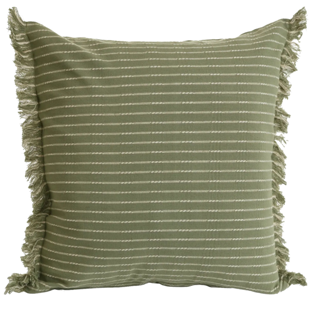 Coussin 18 x 18 po aux rayures fines vertes